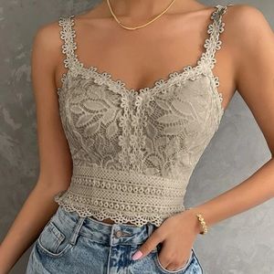 Boho beige lace  shirred back corset bralette cami top